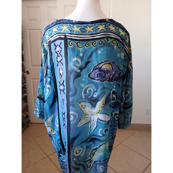 Biya Rated R By Johnny Was Cover Up Tunic Dress OS Blue Sea Life Starfish Boho - Picture 2 of 16